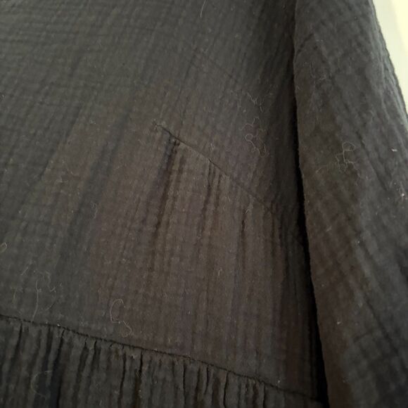 Universal Thread Black Cotton Gauze Long Sleeve midi tiered dress pockets 1X - Picture 11 of 15